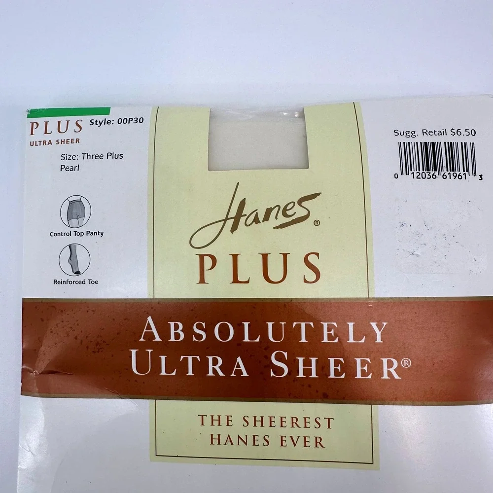 Hanes Plus Absolutely‎ Ultra Sheer Pantyhose Pearl Size Three Plus 00P30 2 pair